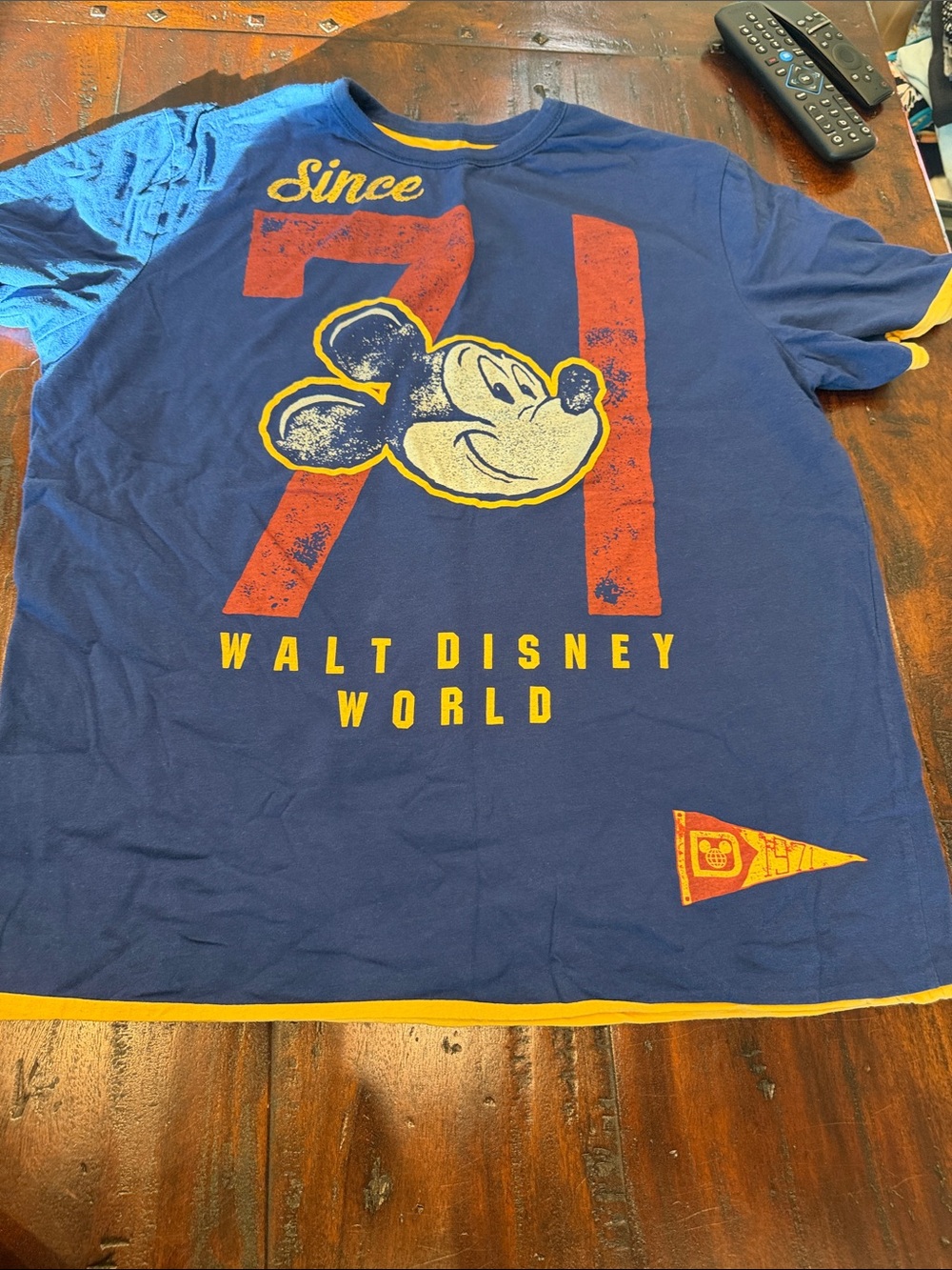 Disney Navy Blue and yellow reversible Mickey 71 Graphic Tee with Yellow Accents